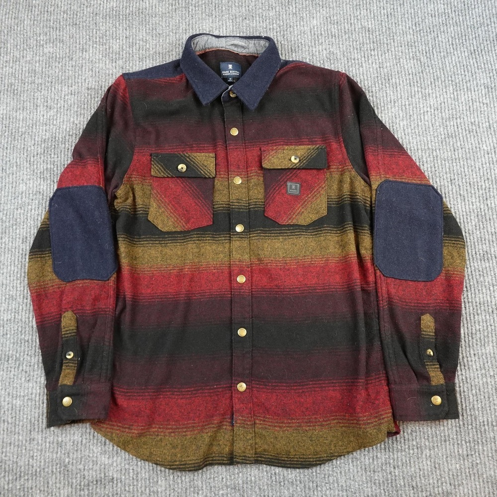 Roark Revival Flannel Shirt Mens Medium Multicolor Striped Long Sleeve Snap